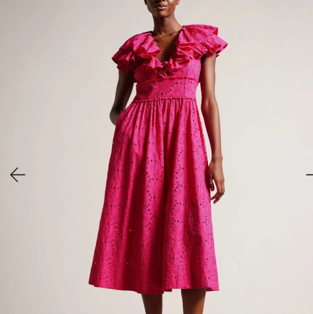 Ted Baker Mirza Dress Midi Pink Eyelet Lace Size 3